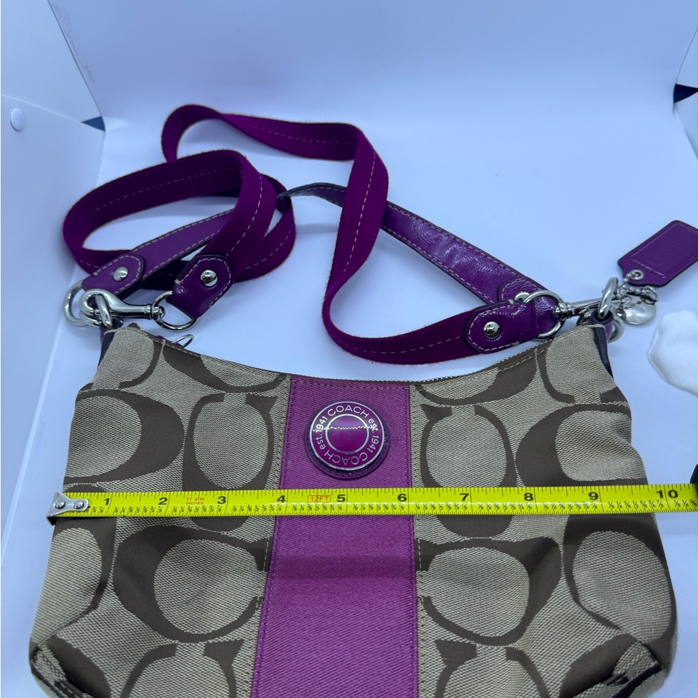 COACH Demi Purse Brown Magenta Sign. Canvas Leather F19218 W/ Crossbody Strap - Picture 8 of 16